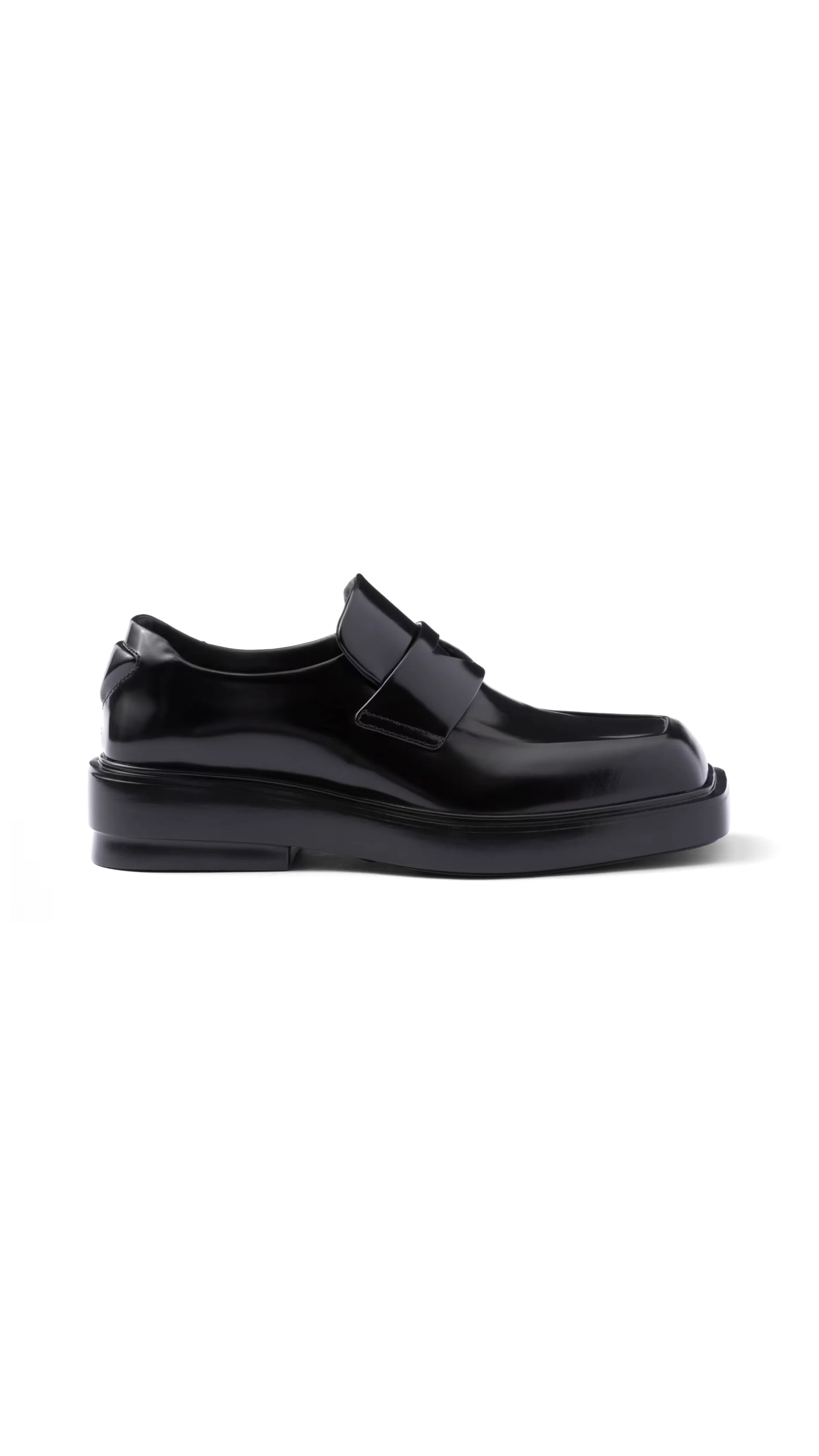 Square-Toe Brushed Leather Loafers - Black