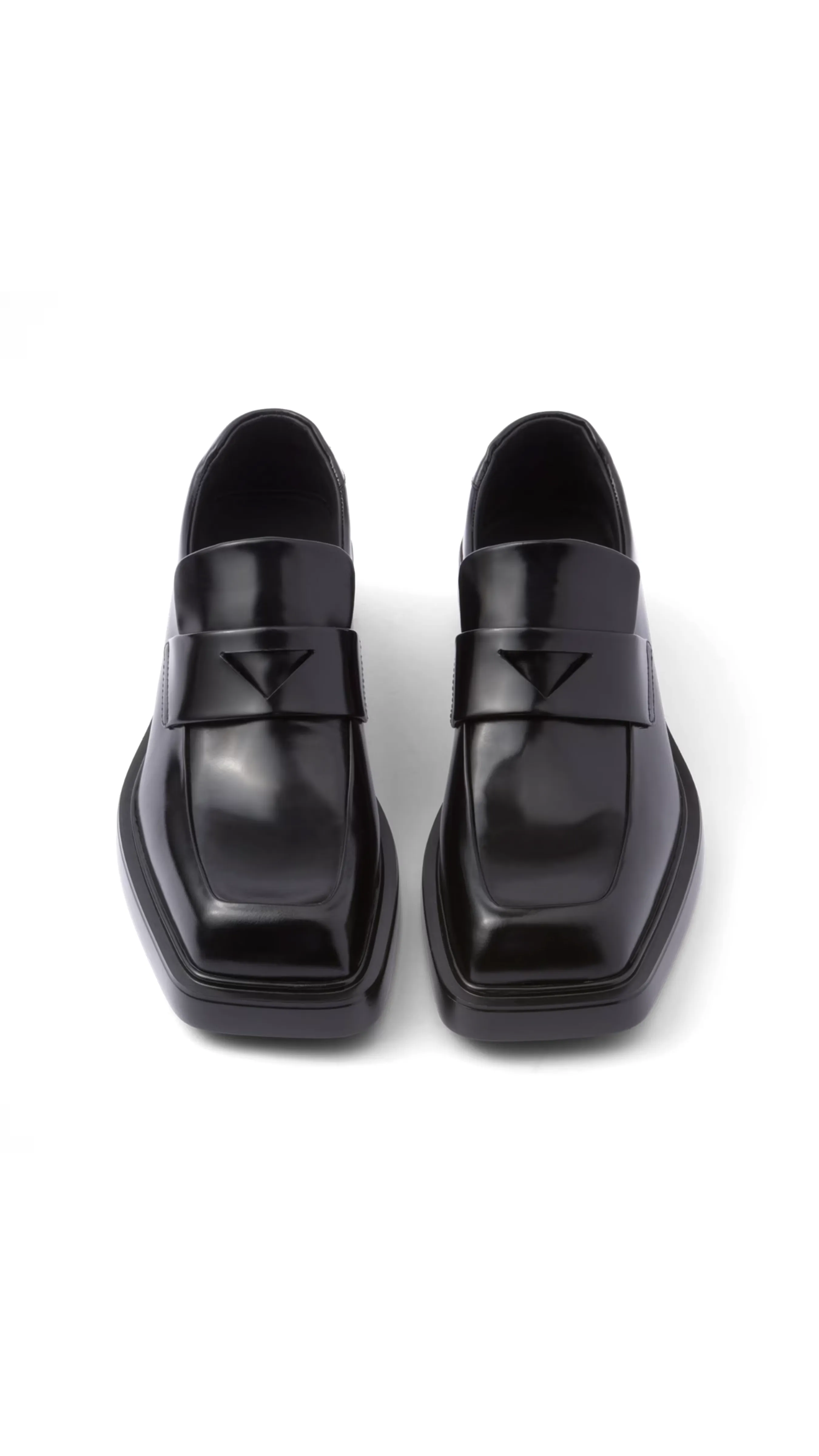 Square-Toe Brushed Leather Loafers - Black