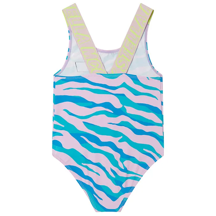 Stella McCartney Child Sport Swimsuit With Zebra Print Multicolour