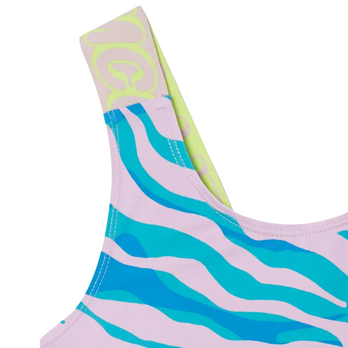 Stella McCartney Child Sport Swimsuit With Zebra Print Multicolour