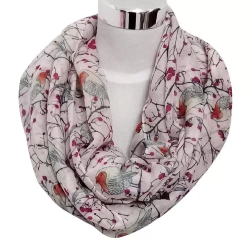 Stylish Birds Print Round O Ring Shape Scarf Neck Soft Voile Scarves