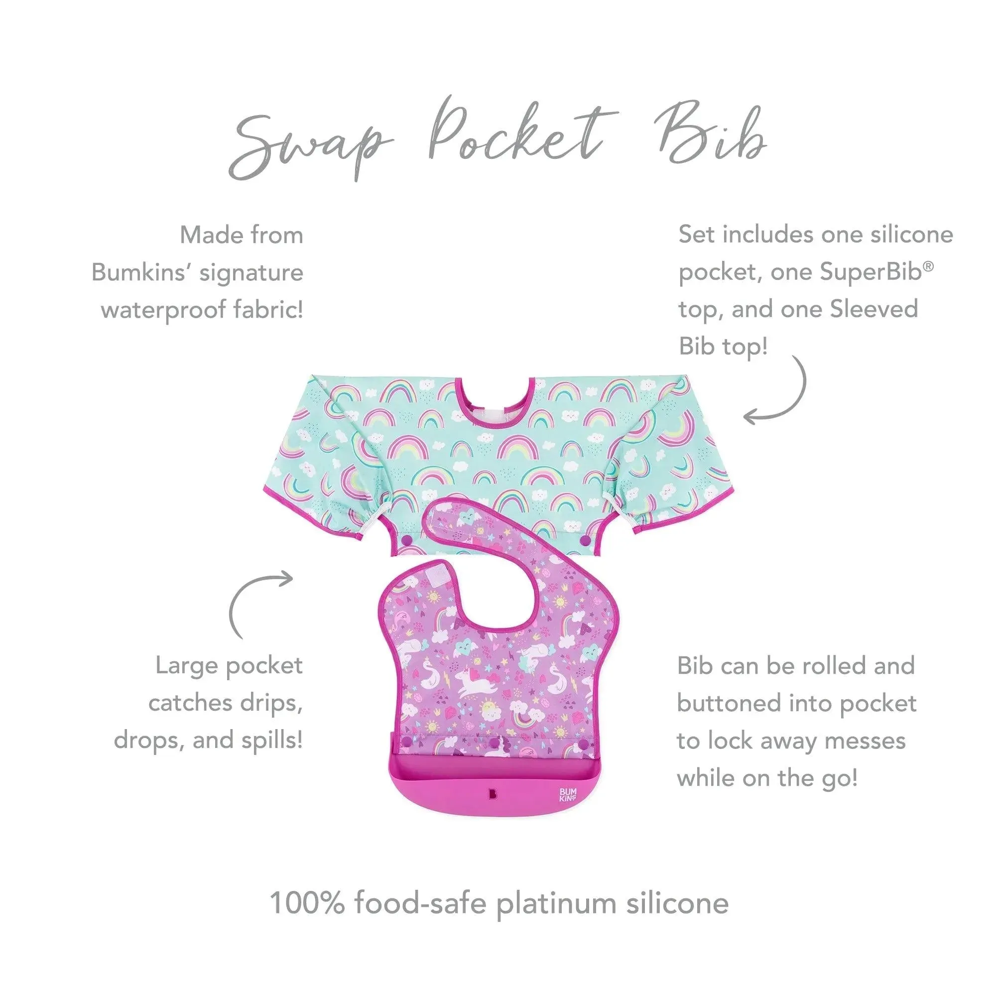 Swap Pocket Bib: Unicorns & Rainbows