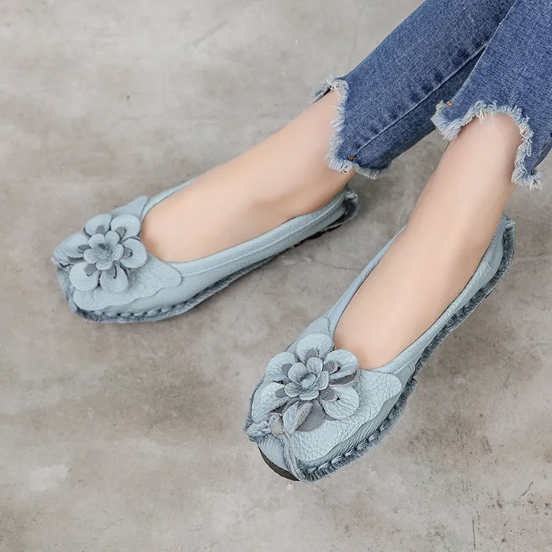 Tiosebon Flower Ethnic Leather Loafers