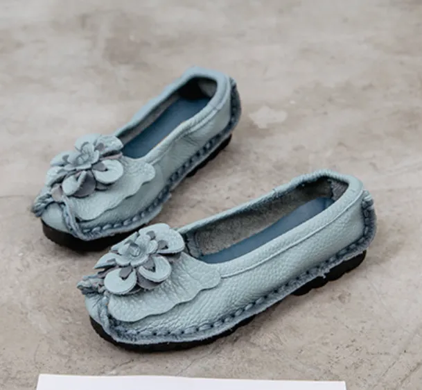 Tiosebon Flower Ethnic Leather Loafers