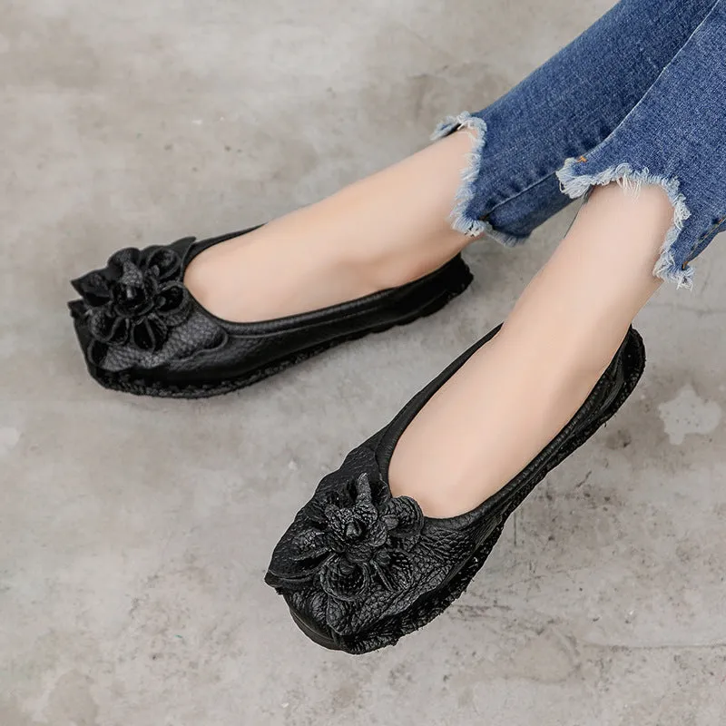 Tiosebon Flower Ethnic Leather Loafers