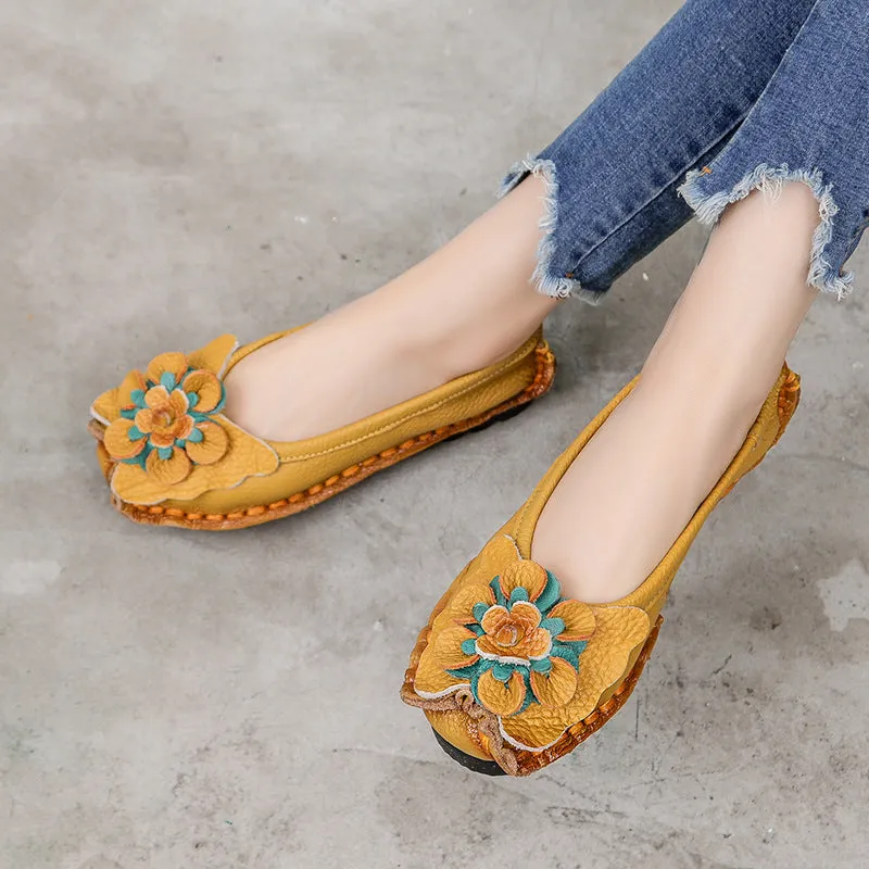 Tiosebon Flower Ethnic Leather Loafers