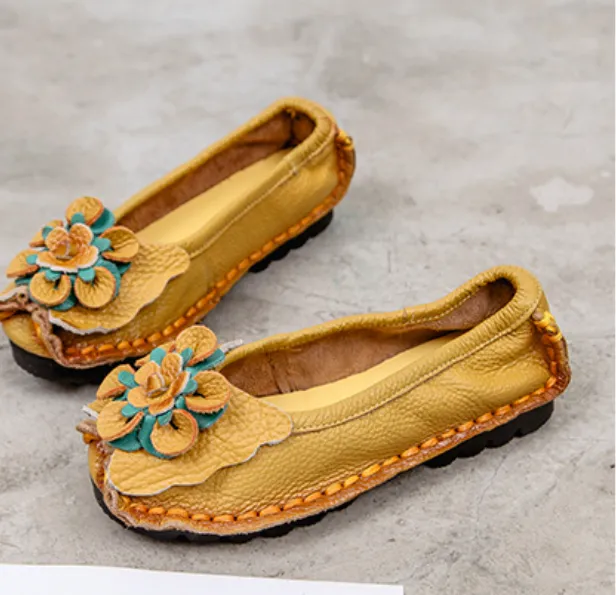 Tiosebon Flower Ethnic Leather Loafers