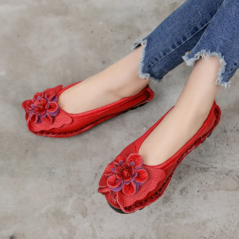 Tiosebon Flower Ethnic Leather Loafers