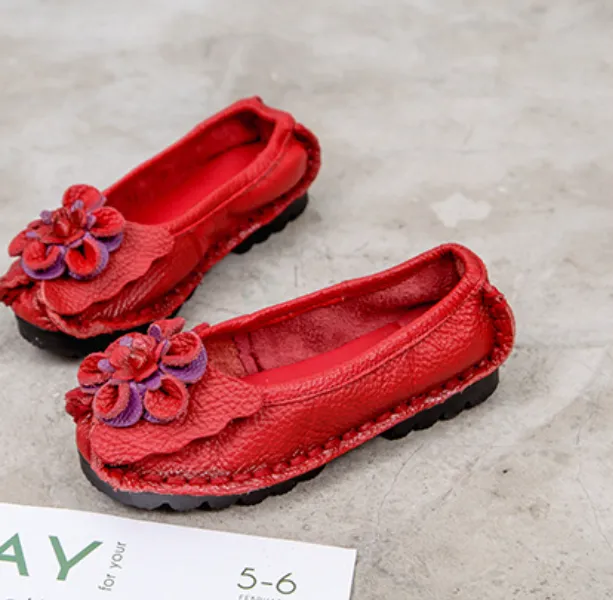 Tiosebon Flower Ethnic Leather Loafers