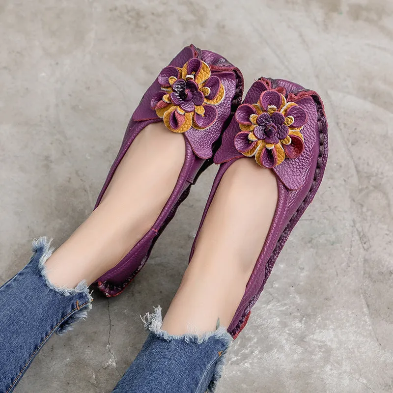 Tiosebon Flower Ethnic Leather Loafers