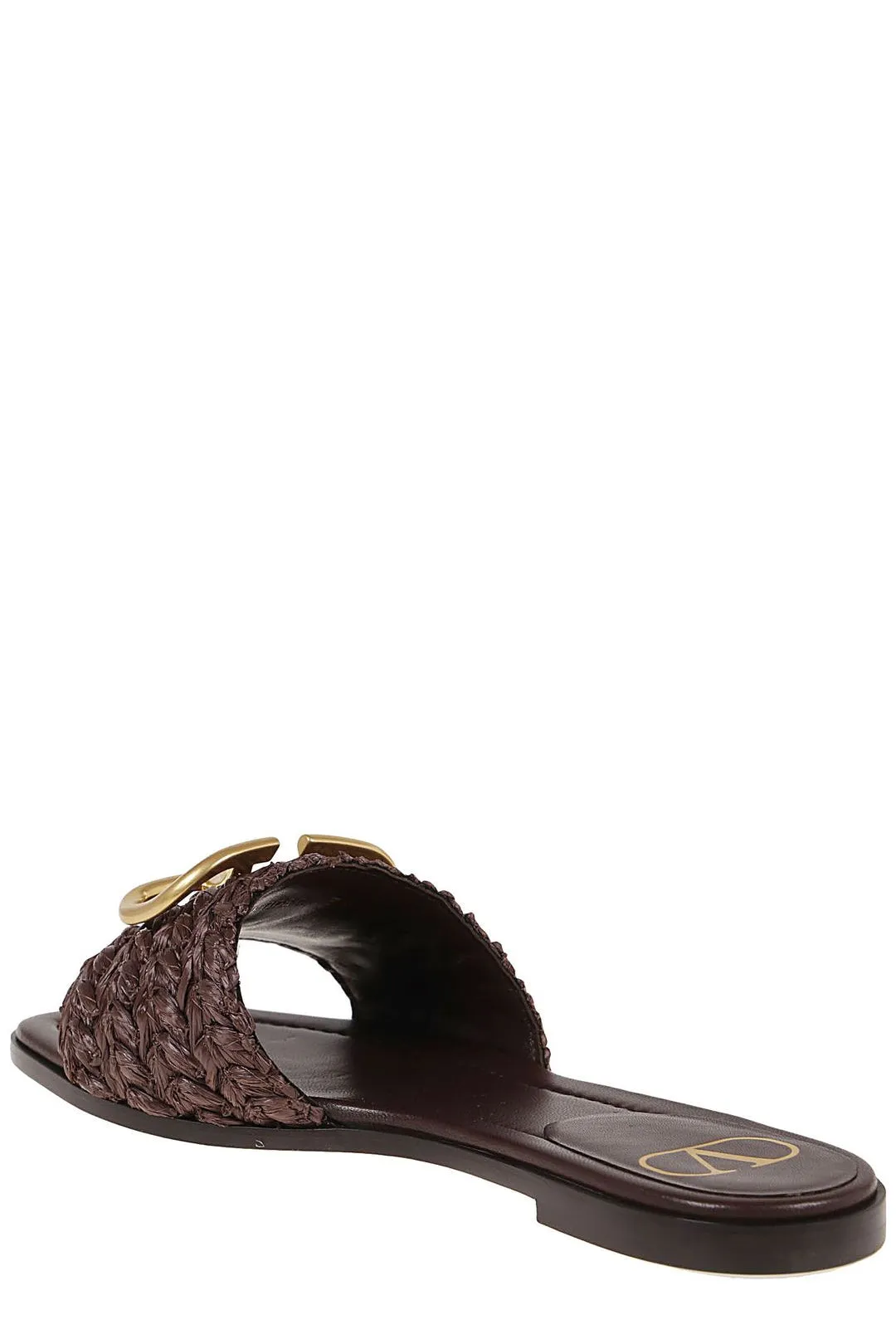 Valentino Wove Strap VLogo Plaque Slide Sandals