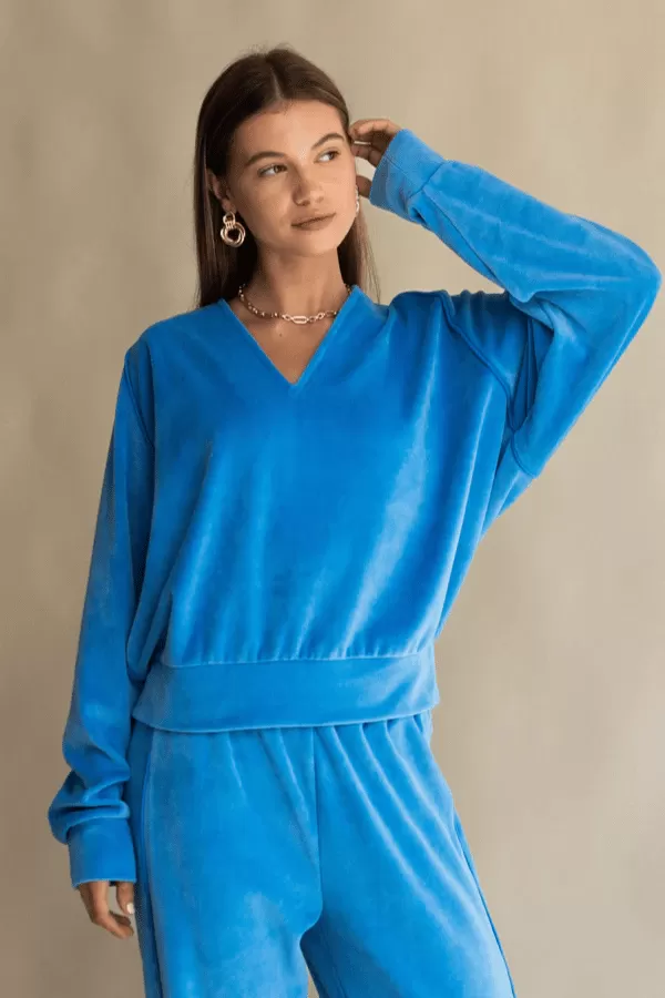 Velour Piping Sweatshirt Dusty Blue