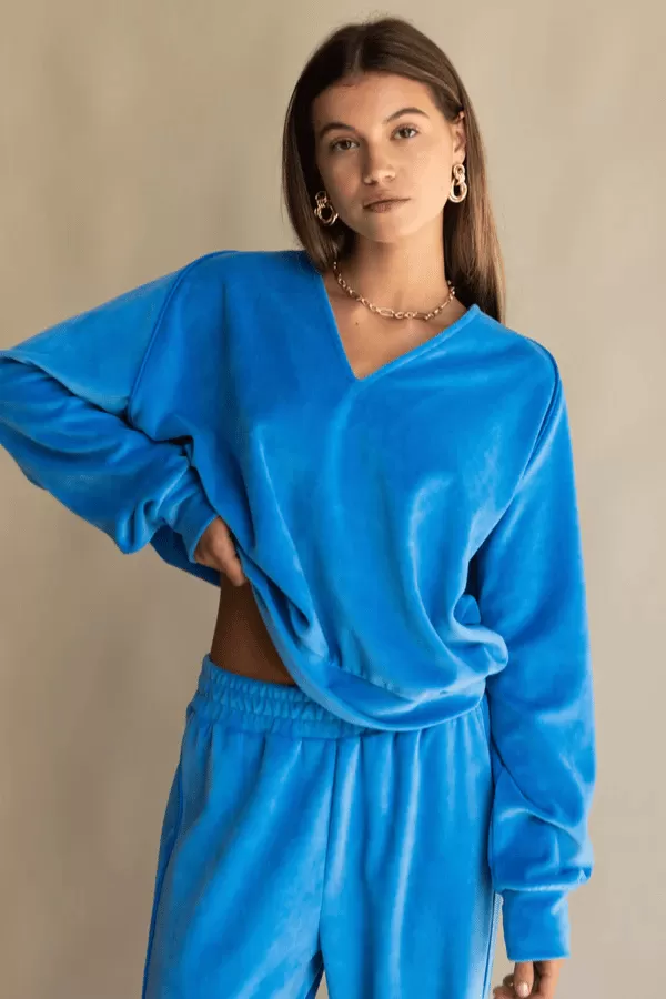 Velour Piping Sweatshirt Dusty Blue