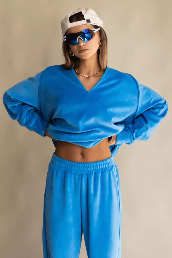 Velour Piping Sweatshirt Dusty Blue