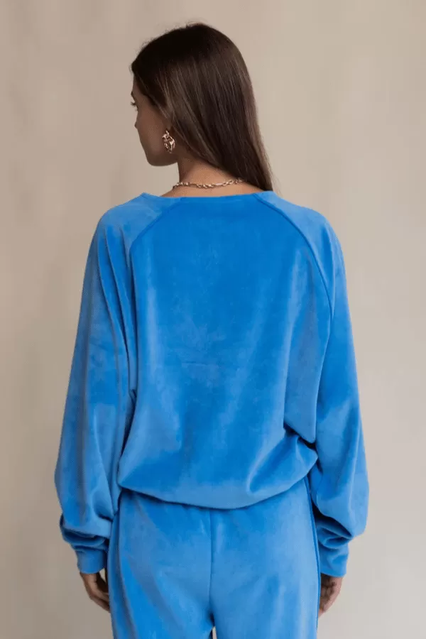 Velour Piping Sweatshirt Dusty Blue