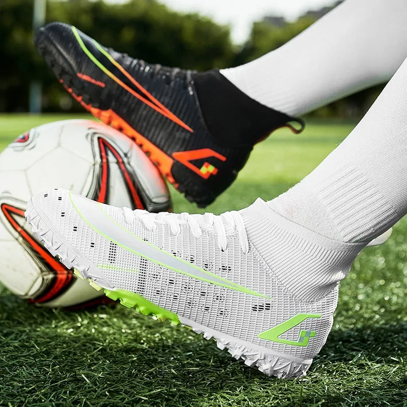 White Black Men's Breathable Lace-up Cleats Training AG Angle Soccer Shoes