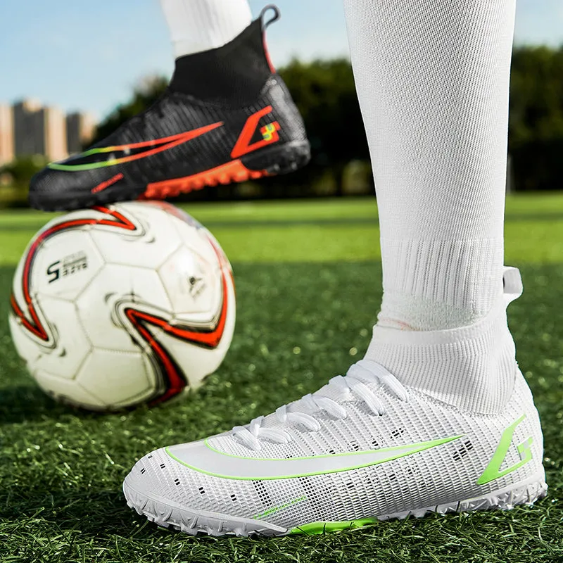 White Black Men's Breathable Lace-up Cleats Training AG Angle Soccer Shoes