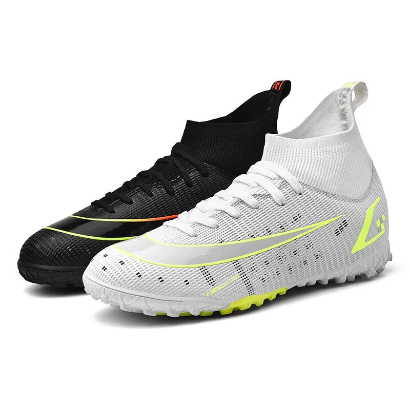 White Black Men's Breathable Lace-up Cleats Training AG Angle Soccer Shoes