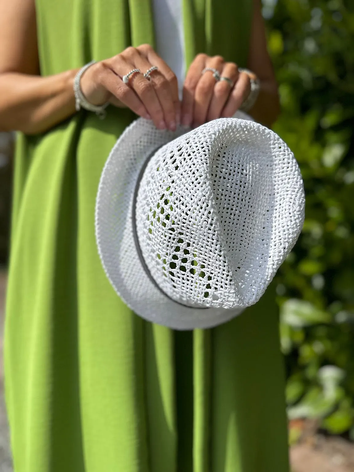 White Loose Weave Trilby Hat