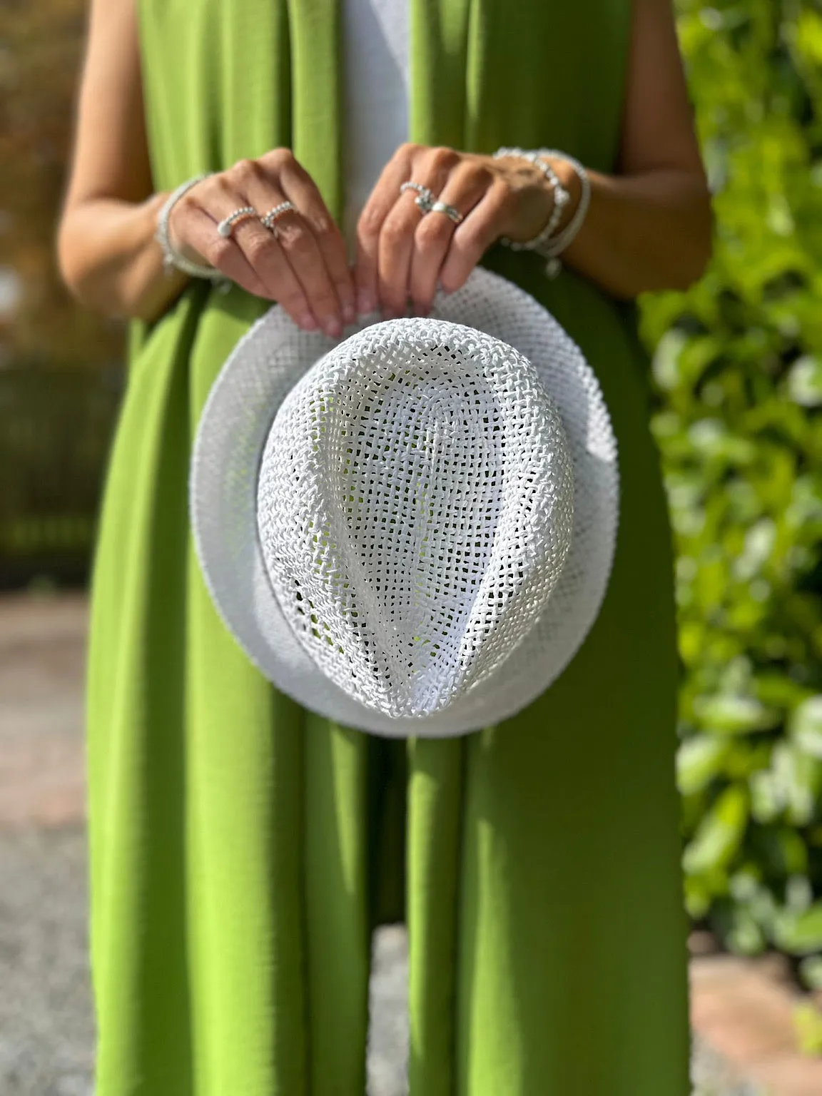 White Loose Weave Trilby Hat