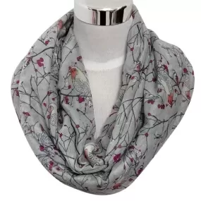 Women's Birds Print Scarf Round O Ring Neck Soft Voile Scarves