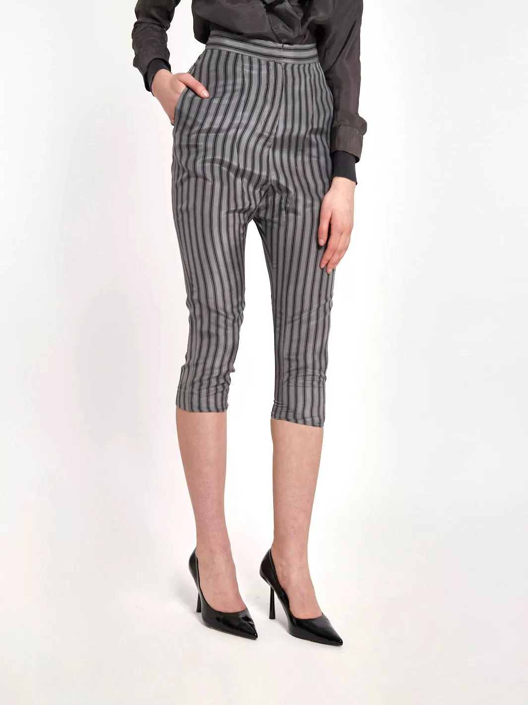 Y2K Marni silk pants capri pants with striped pattern