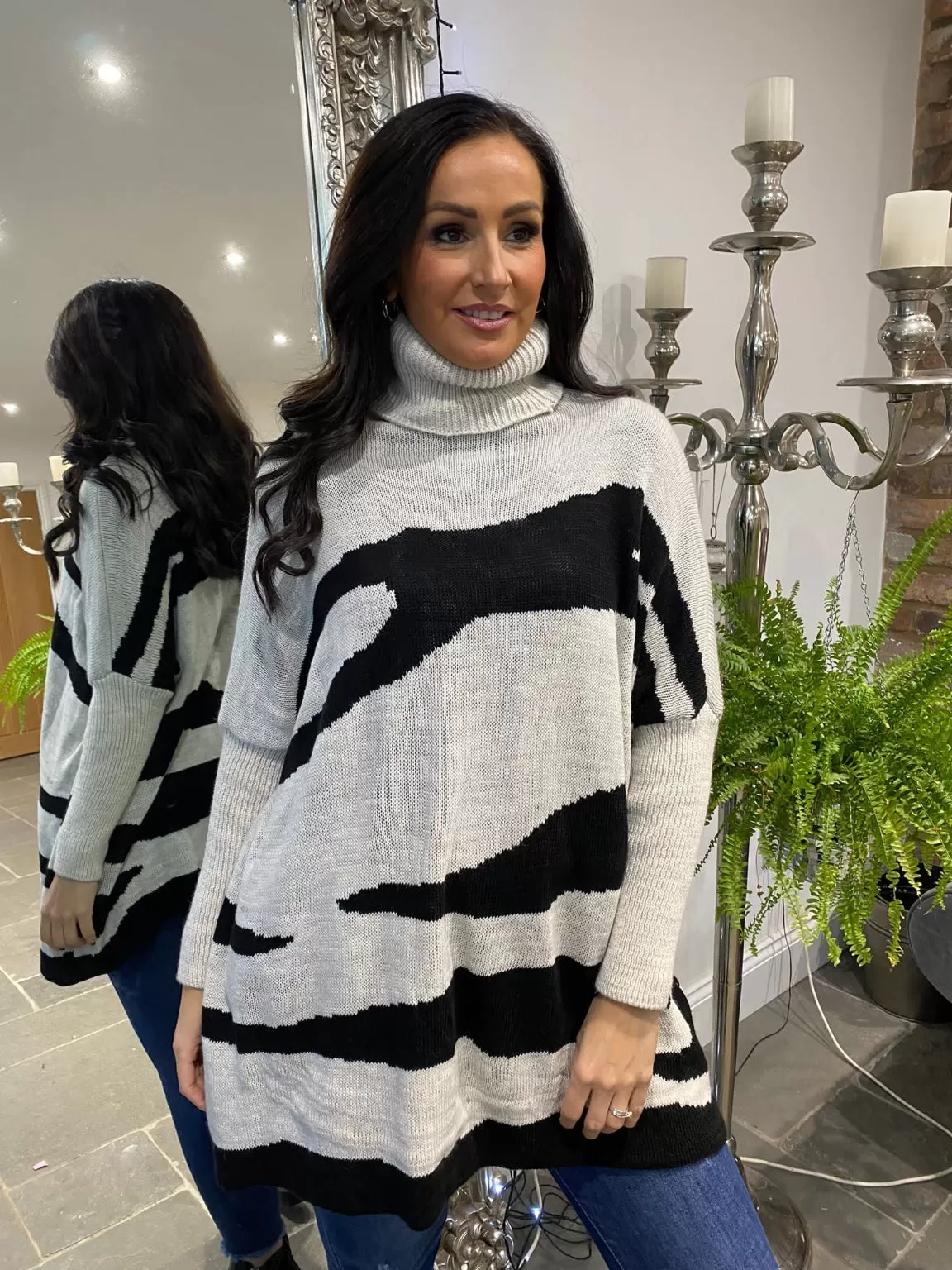 Zebra Roll Neck Jumper Roux