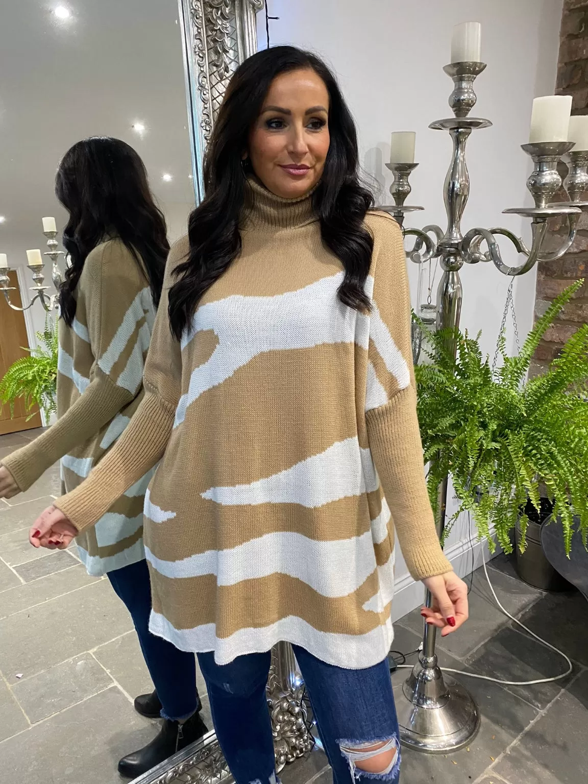 Zebra Roll Neck Jumper Roux