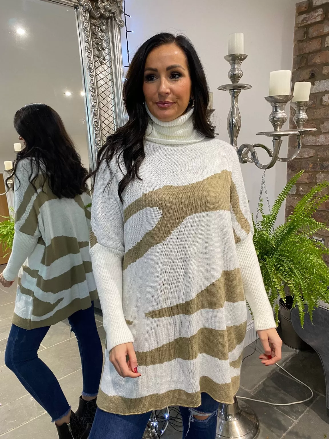 Zebra Roll Neck Jumper Roux