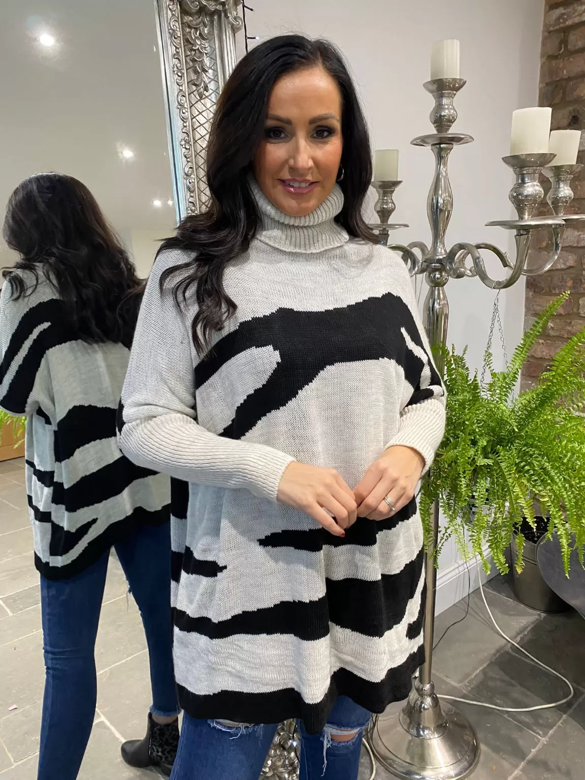 Zebra Roll Neck Jumper Roux